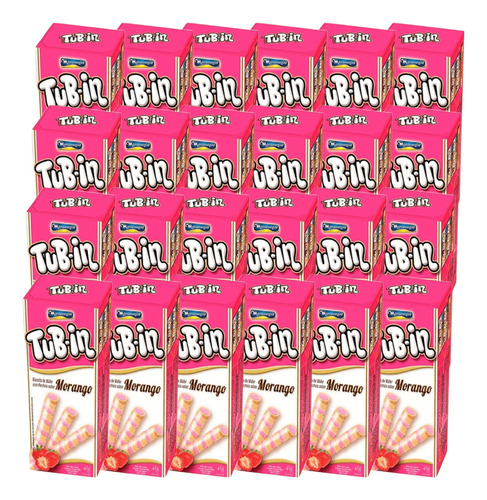 Biscoito Recheado Tubin Morango 48g - 24 Unidades