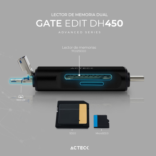 Lector Usb A/usb C/microusb Gate Edit Dh450 Negro