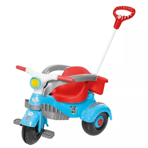 Triciclo Motoca Infantil Passeio Empurrador Pedal Som Azul