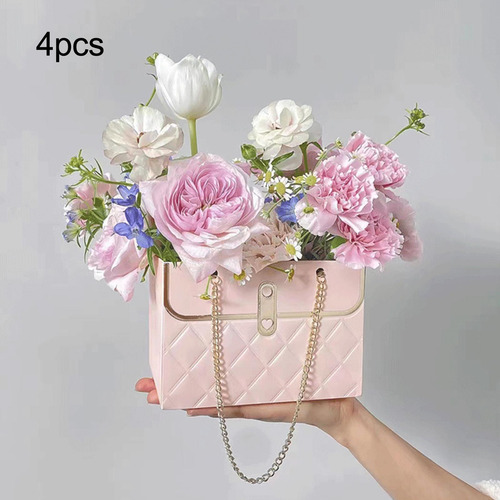 4x Caja De Embalaje De Ramo Bolsa De Papel De Regalo Rosa