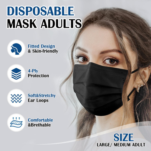 Mascarilla Facial Fenfen Negra Desechable De 4 Capas, 100 Pa