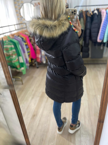 Campera Larga Inflable Con Piel En La Capucha The Big Shop