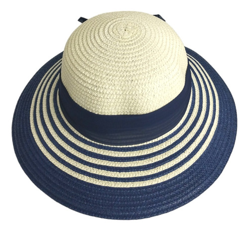 Sombrero De Paja Flexible Bicolor  Con Lazo Azul