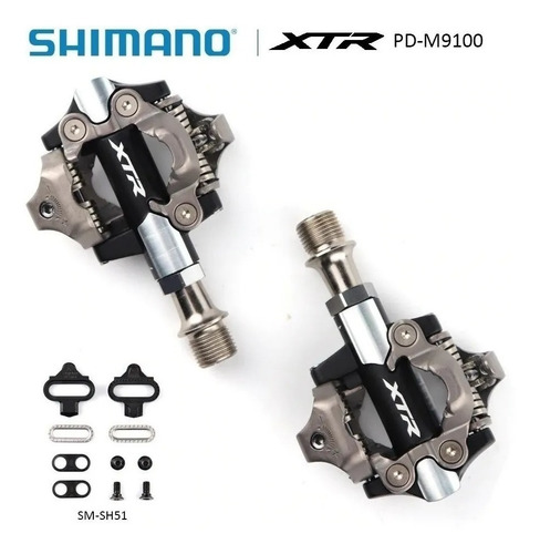 Imagem 2 de 2 de Par Pedal Clip Shimano Deore Xtr M9100 Preto C/ Tacos Sh51