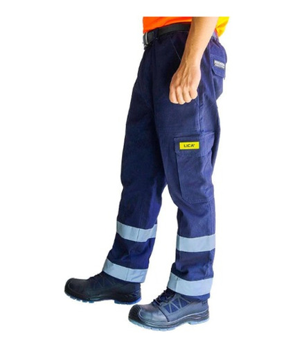 Pantalón Tipo Cargo De Trabajo Azul Con Bolsas