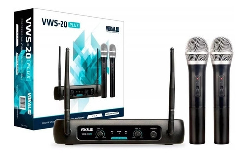 Microfone Sem Fio Vokal Vws20 Duplo Vhf Cor Preto
