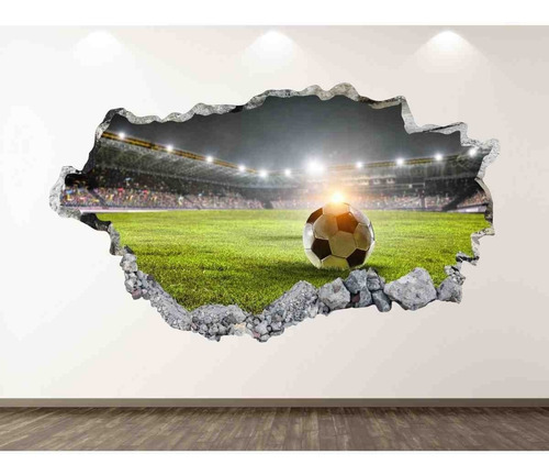 Vinilo 3d Pared Rota Fútbol Balón Estadio Decoración Deporte