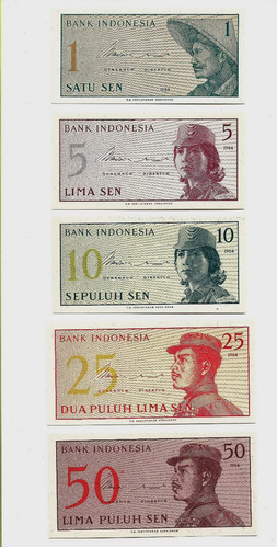 Fk Billete Indonesia Set 1, 5, 10, 25 Y 50 Sen P-90-94 U N C