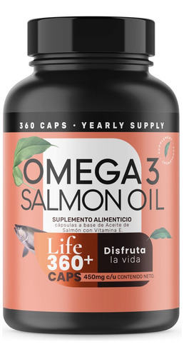 Imagen 7 de 7 de Omega 3 De Salmon Oil 360 Capsulas Con Epa Y Dha - Life 360+ Sabor Sin Sabor (360 Capsulas)
