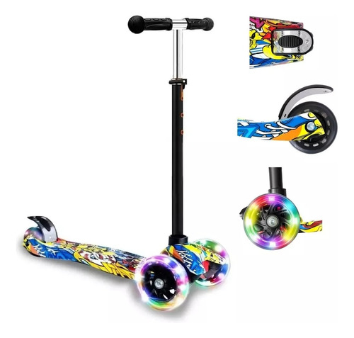 Monopatin Scooter Doble Rueda Diseño Graffiti Con Luces