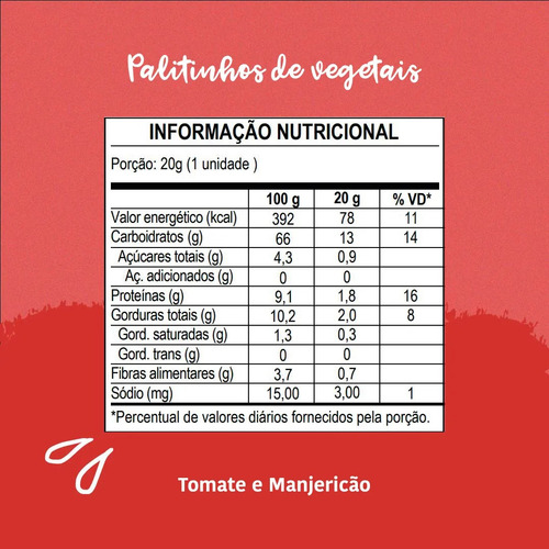 Palitinhos Organico De Vegetais Tomate E Manjericão Papapá