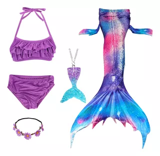 Traje De Baño Para Niñas Cola De Sirena Bikinis 5 Piezas