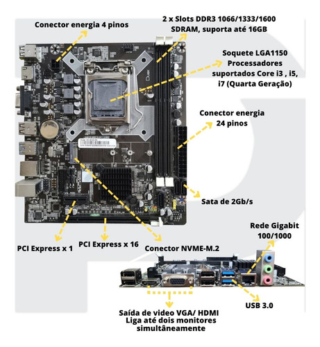 Kit Upgrade Gamer Placa Mãe Lga 1150 + I7 + 8gb Ddr3 Ssd 240