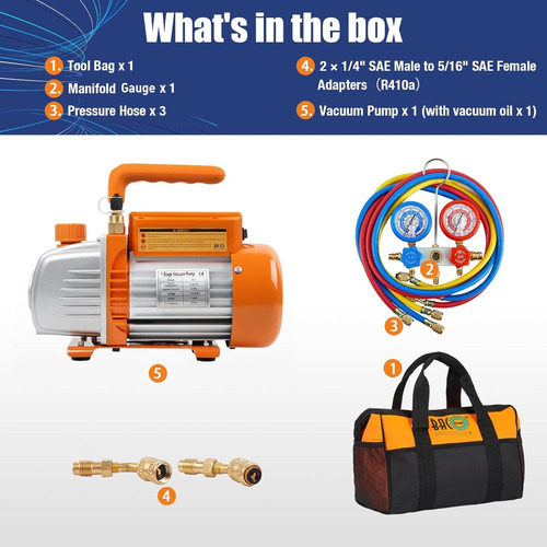 Bacoeng Bomba De Vacío 3.6cfm Kit Manómetro R22 R32 R410a