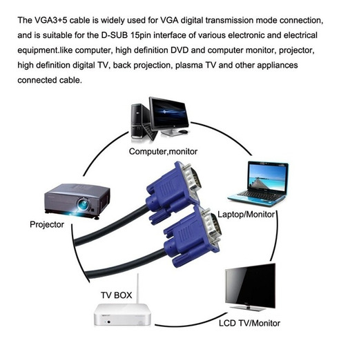 Cable Vga M A Vga M Monitor Pc Proyector Filtro 3 Mts Hd