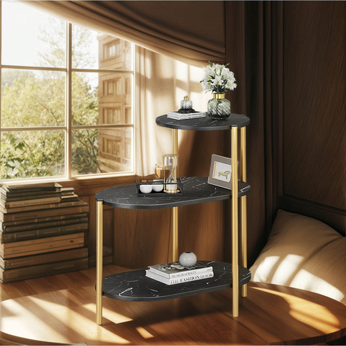 Mesa Centro 3 Niveles Ovalada Estilo Moderno 1 Unidad Negro