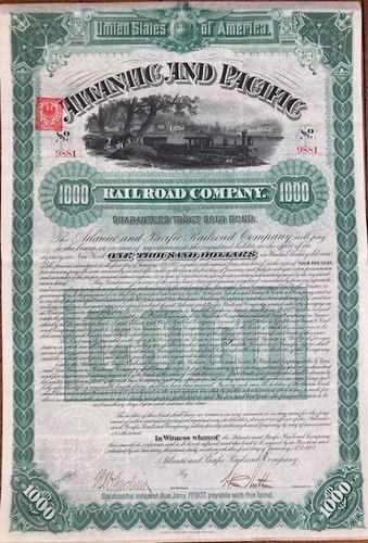 Acción/bono  Atlantic And Pacific Railroad Company  1887 