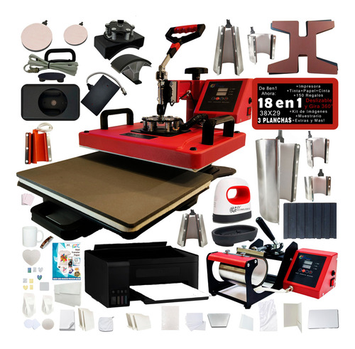 Combo 8 En 1 Impresora Sublima Sublimación 9 2plancha Color Rojo