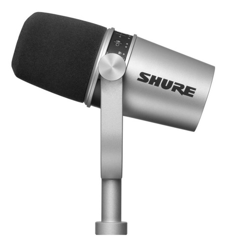Micrófono Shure MV7 dinámico cardioide y unidireccional plateado