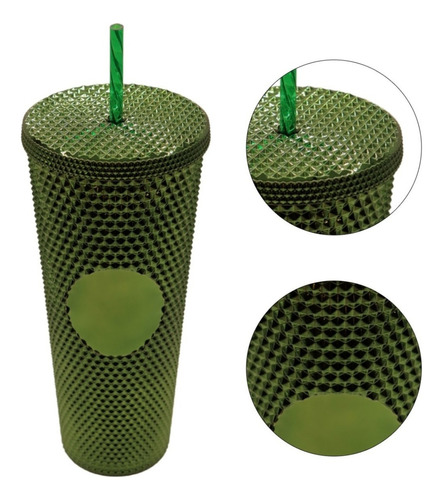 Termo Tumbler Vaso Studded Plastico Popote 700 Ml Colores Color Verde brillante