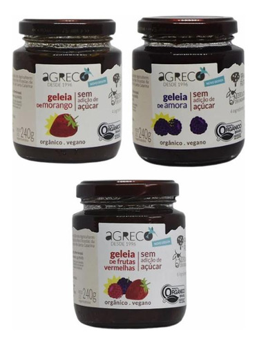 Kit 3 Geleias Berries Sem Açúcar Agreco: Frutas Vermelhas,