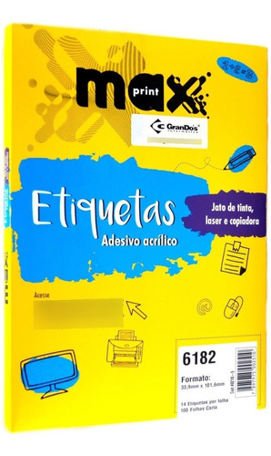 100 Folhas Etiquetas Maxprint Carta - 6182 (14 Etiq./folha) Cor Branco