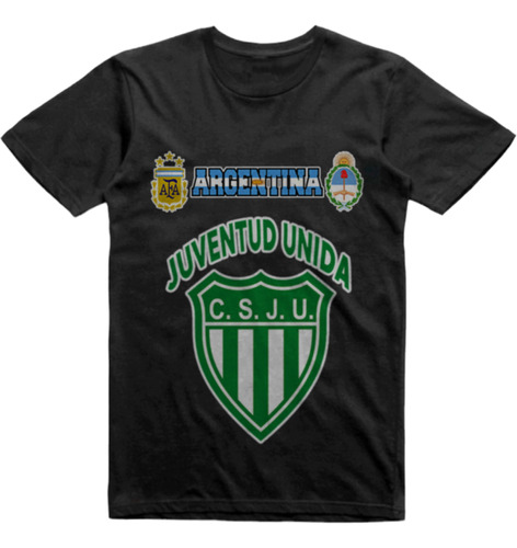 Remera Algodon Negra Juventud Unida La Paz Mendoza