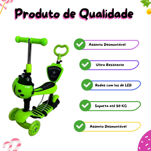 Patinete Joaninha Infantil Assento Empurrador Ajustavel