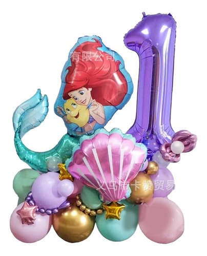 Decoración De Globos Sirena Para 1 Año Niñas Cumpleaños 