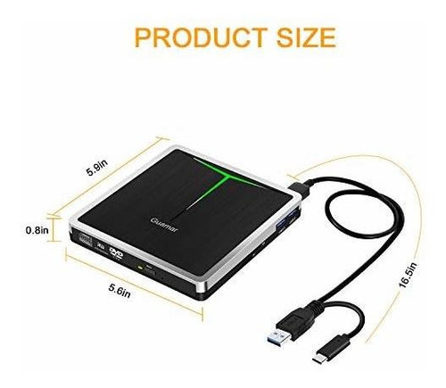 Guamar Unidad Cd Dvd Externa 5 1 Usb 3.0 Reproductor Optica