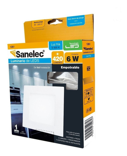 Luminaria Led Sanelec Empotrar 6w 6500k