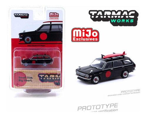 Tarmac Datsun 510 Wagon Con Surfboard Mijo Exclusives 1/64 Color Negro