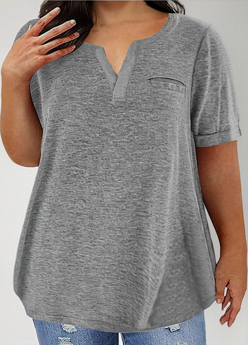 Playera Holgada De Manga Corta Con Cuello En V Y Talla Gran
