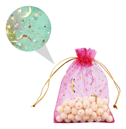 Bolsas De Organza Con Diseño De Luna Y Estrella, 100 Unidade