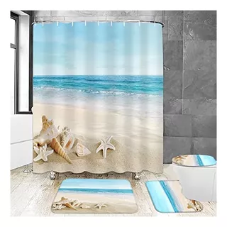 4pcs Summer Beach Shower Curtain Sets Sea Ocean Bathroom Set