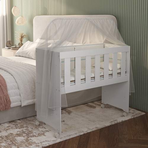 Mini Berço Com Colchão Multifuncional 5x1 Com Suporte Mosqueteiro Branco Pérola