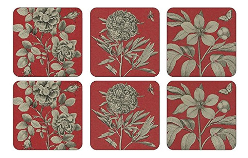 Pimpernel Etchings Y Roses Red De Sanderson Coasters Set De 