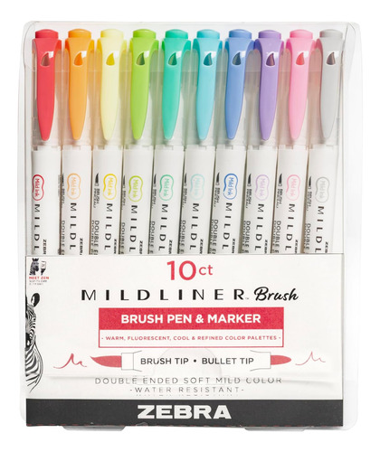 Zebra Pen Mildliner, Brocha De Doble Punta Y Bolígrafo De Pu