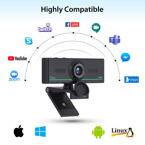 Gsou Cámara Web Bluetooth De 1080p Con Auriculares Bluetooth, Cámara Web Hd Usb Con Micrófono, Plug And Play, Cámara Web De Transmisión Para Reuniones De Zoom, Skype Facetime, Equipos De Pc, Mac