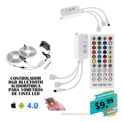 Controlador Antena Bluetooth Cinta Led Rgb Audio Rítmica 10m