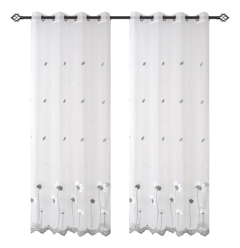 Visillo Velo Brodado Con Argolla 140x220 Cm 2 Paño
