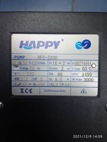 Imagen 4 de 6 de Bomba Para Piscina Happy 3 Hp 220 Voltios Monof. 2x2.