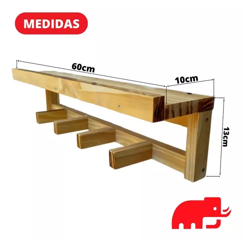 Perchero Perchas Repisa Estante Pared Nordico Madera Maciza