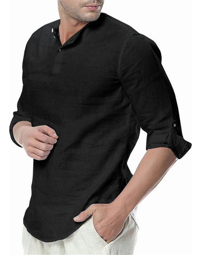 Camisa Hombre Casual Manga Larga Slim Fit Moda Lino Y Algodó