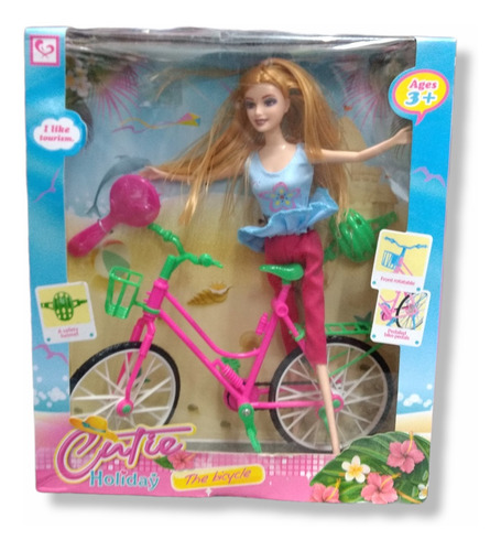 Muñeca Con Bicicleta Excelente Ropa Y Accesorios