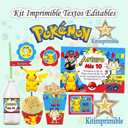 Kit Imprimible Pokemon Go + Candy Bar Texto Editable Fiesta