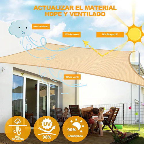 Malla Sombra 6x4m Exterior Con Cuerda Para Bloquear 95% Uv Rorb