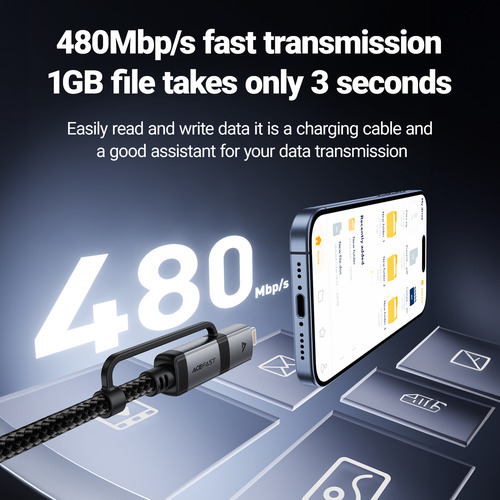 Cable Acefast C20-01 Usb-c/lightning 60w Mfi Tejido