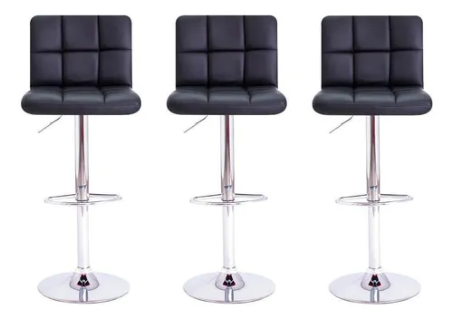comprar Kit 3 Banquetas de Cozinha Altas Estofada Com Regulagem de Altura Giratórias para Bancada Bar Area Gourmet Pretas