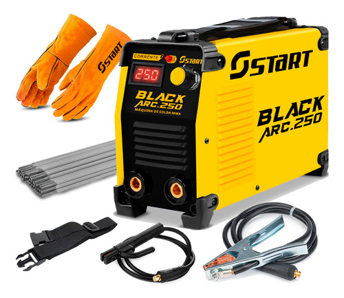 Máquina De Solda Inversora Elétrica Mma/mig 220v Black Arc 250 Start + Luva De Solda Reforçada Cano Longo E Acessórios